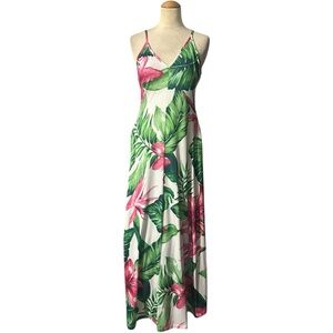 Stillettos Tropical Floral Maxi Dress Pink Green Size Medium